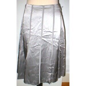 New NWT $498 Womens Silver Silk Skirt Worth New York 8 York Metallic Layered